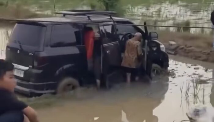 Diduga Mabuk, Sebuah Mobil Terperosok ke Sawah di Bekasi